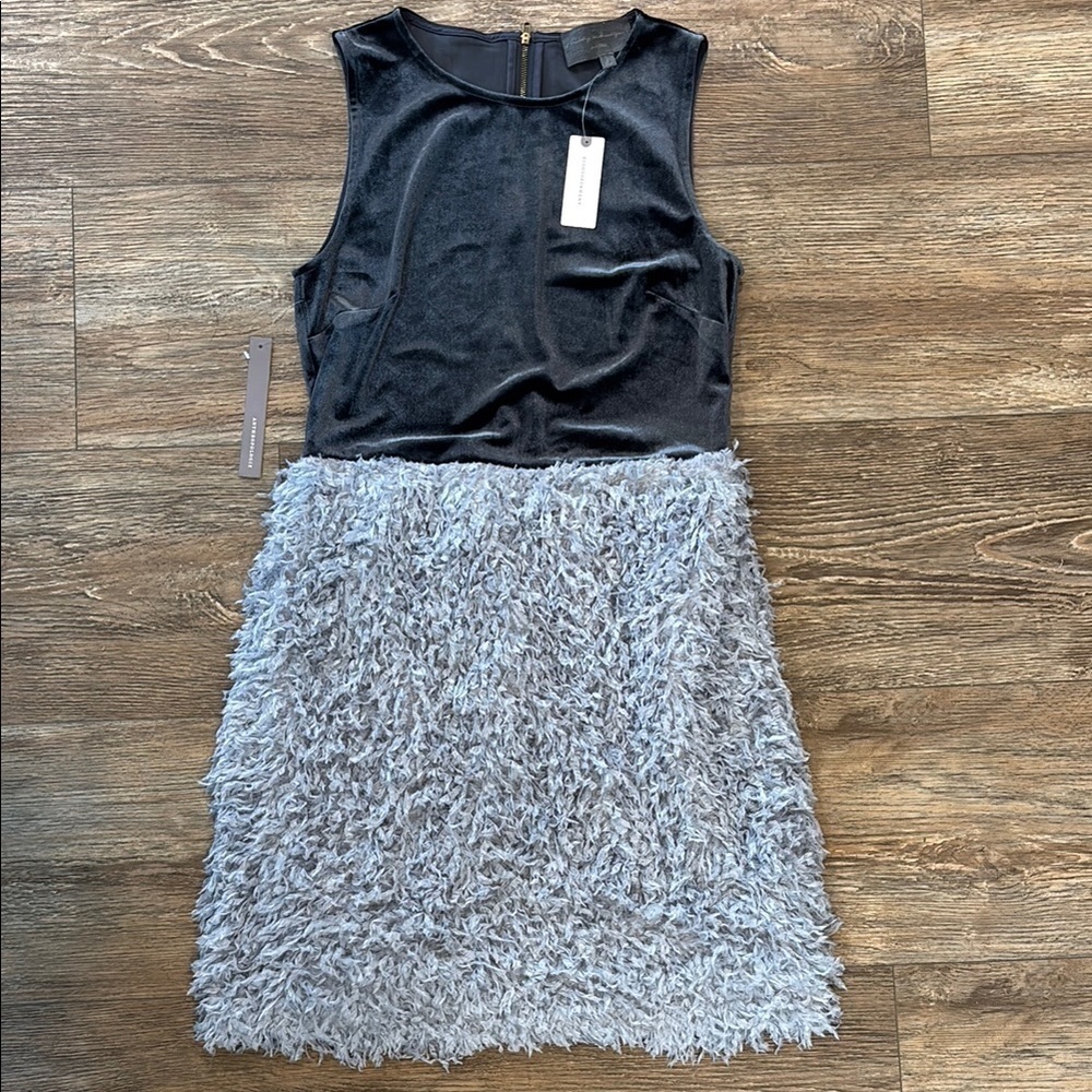 Anthropologie Blue Velvet Feathered Mini Dress Size Small Sunday in Brooklyn NWT